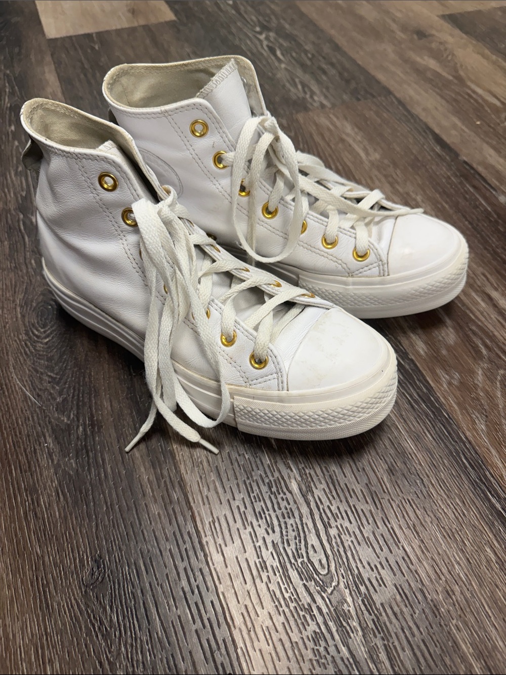 Converse High-Top Sneakers in Cream with Gold Eyelets